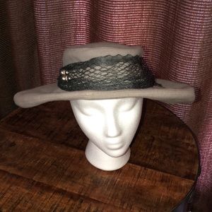 Vintage Gray And Steel Gray  lace hat with hat pin